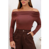 Blusa Ombro A Ombro Manga Longa Franzida Atacado Feminina Revanche Lousonna Marrom Escuro