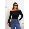 Blusa Ombro A Ombro Manga Longa Franzida Atacado Feminina Revanche Lousonna Preto