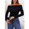 Blusa Ombro A Ombro Manga Longa Franzida Atacado Feminina Revanche Lousonna Preto