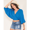 Blusa Atacado Ampla com Nó Feminina Revanche Níger Azul Frente