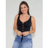 Blusa Atacado com Botão Feminina Revanche Fauve Preto Frente