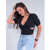 Blusa Atacado Cropped Feminina Revanche Luiza Preto Lateral