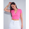 Blusa Atacado Cropped Feminina Revanche Mariah Rosa Chiclete Detalhe Frente