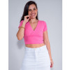 Blusa Atacado Cropped Feminina Revanche Mariah Rosa Chiclete Frente