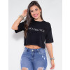 Blusa Atacado Cropped Feminino Revanche No Photos Preto Frente