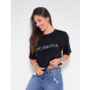 Blusa Atacado Cropped Feminino Revanche No Photos Preto Lado