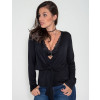 Blusa Atacado Manga Longa e Top Feminina Revanche Georgetown Preto Frente