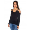 Blusa Atacado Manga Longa Feminino Revanche Forli Preto Frente