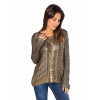 Blusa Atacado Tricot Foil Feminino Revanche Nairobi Dourado Padrão Frente