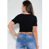 Blusa com Botões Atacado Feminina Revanche Elicia Preto Costas