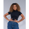 Blusa Cropped Atacado Gola Alta Feminina Nauru Preto Frente