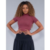 Blusa Cropped Atacado Gola Alta Feminina Nauru Vinho Detalhe Frente