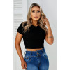 Blusa Cropped Canelado Atacado Feminina Revanche Gibara Preto