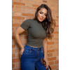 Blusa Cropped Canelado Gola Alta Atacado Feminina Revanche Pissila Verde Militar