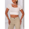 Blusa cropped de tricot com decote a fio atacado feminina Revanche Abatiá Off-White