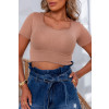 Blusa cropped de tricot com decote a fio atacado feminina Revanche Abatiá Caqui