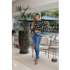 Blusa Cropped Plissado Manga Longa Poá Atacado Feminina Lubiana Preto