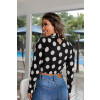 Blusa Cropped Plissado Manga Longa Poá Atacado Feminina Lubiana Preto