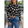 Blusa Cropped Plissado Manga Longa Poá Atacado Feminina Lubiana Preto