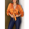 Blusa De Cetim Com Amarração Atacado Feminina Revanche Deena Caramelo