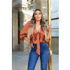 Blusa De Cetim Com Amarração Atacado Feminina Revanche Deena Marrom
