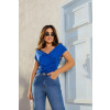 Blusa franzida com transpasse atacado feminina Revanche Jesenice Azul Royal
