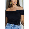 Blusa franzida com transpasse atacado feminina Revanche Jesenice Preto