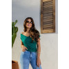 Blusa franzida com transpasse atacado feminina Revanche Jesenice Verde Escuro