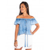 Blusa Jeans Atacado Ciganinha c/ Amarração Feminina Revanche San José Frente