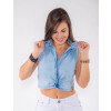 Blusa Jeans Atacado Cropped Feminino Revanche Hyeres Azul Frente