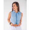 Blusa Jeans Atacado Cropped Feminino Revanche Hyeres Azul Frente