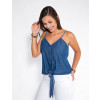 Blusa Jeans Atacado Frente de Amarrar Feminina Revanche Zagrebe Azul Frente