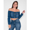 Blusa Jeans Atacado Manga Longa Feminina Ravanche Terre Frente