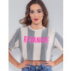 Blusa Listrada Bege Atacado Cropped Feminina Revanche Vaticano Mescla Frente