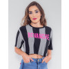 Blusa Listrada Preto Atacado Cropped Feminina Revanche Vaticano Mescla Palito Frente