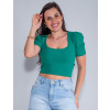 Blusa Manga Curta Bufante Atacado Feminina Revanche Melissa Verde Frente