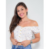 Blusa Ombro a Ombro Atacado Bordado Feminina Revanche Desiree Azul Frente