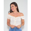 Blusa Ombro a Ombro Atacado Bordado Feminina Revanche Desiree Nude Frente