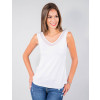 Blusa Regata Atacado Decote V Detalhe em Tule Feminino Revanche Florença Branco Frente