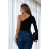 Blusa Manga Longa Ombro Só Assimetrica Atacado Feminina Revanche Libissa Preto
