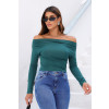 Blusa Ombro A Ombro Manga Longa Franzida Atacado Feminina Revanche Lousonna Verde Pinho