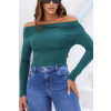 Blusa Ombro A Ombro Manga Longa Franzida Atacado Feminina Revanche Lousonna Verde Pinho