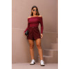 Blusa Ombro A Ombro Manga Longa Franzida Atacado Feminina Revanche Lousonna Vinho