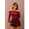 Blusa Ombro A Ombro Manga Longa Franzida Atacado Feminina Revanche Lousonna Vinho