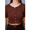Blusa Tricot Cropped  Com Botões Atacado Feminina Revanche Antipirgo Marrom