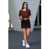 Blusa Tricot Cropped  Com Botões Atacado Feminina Revanche Antipirgo Marrom