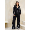 Calça Wide Leg Moletom Com Listras Atacado Feminino Revanche Farnáquia Preto