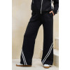 Calça Wide Leg Moletom Com Listras Atacado Feminino Revanche Farnáquia Preto