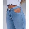 Calça Jeans Atacado Wide Leg Cut Out Pocket Feminina Revanche Thaissa Azul Detalhe Recorte