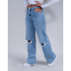 Calça Jeans Atacado Wide Leg Cut Out Pocket Feminina Revanche Thaissa Azul Lateral
